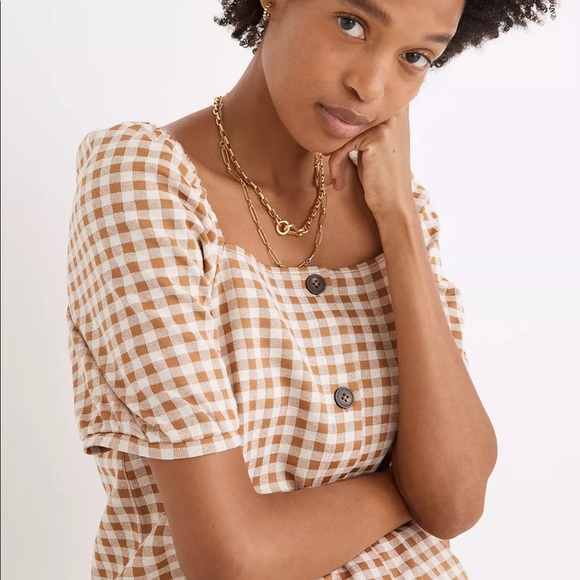 Madewell Gingham Jacquard Square-Neck Puff-Sleeve Top - Picture 3 of 6